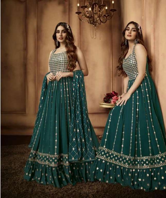 DESIGNER GREEN ANARKALI GOWN SALWAR SUIT FOR WEDDING PARTY WEAR IN FAUX GEORGETTE FABRIC JG FIONA 51172A