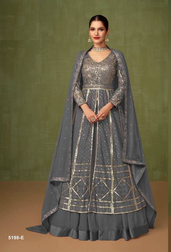 DESIGNER GREY ANARKALI SKIRT GOWN STYLE SALWAR SUIT FOR WEDDING PARTY WEAR IN FAUX GEORGETTE FABRIC JG SAYURI 5198E