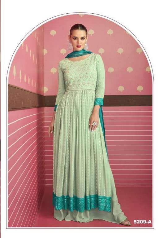 DESIGNER PARTY WEAR PISTA GREEN ANARKALI GEORGETTE SALWAR SUIT JG AF 5209A