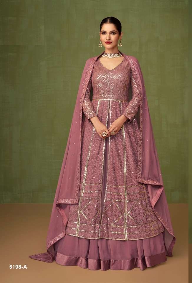 DESIGNER PINK ANARKALI SKIRT GOWN STYLE SALWAR SUIT FOR WEDDING PARTY WEAR IN FAUX GEORGETTE FABRIC JG SAYURI 5198A