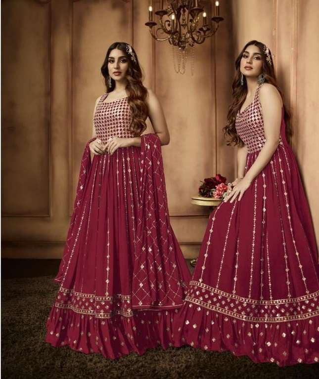 DESIGNER RED ANARKALI GOWN SALWAR SUIT FOR WEDDING PARTY WEAR IN FAUX GEORGETTE FABRIC JG FIONA 51172E