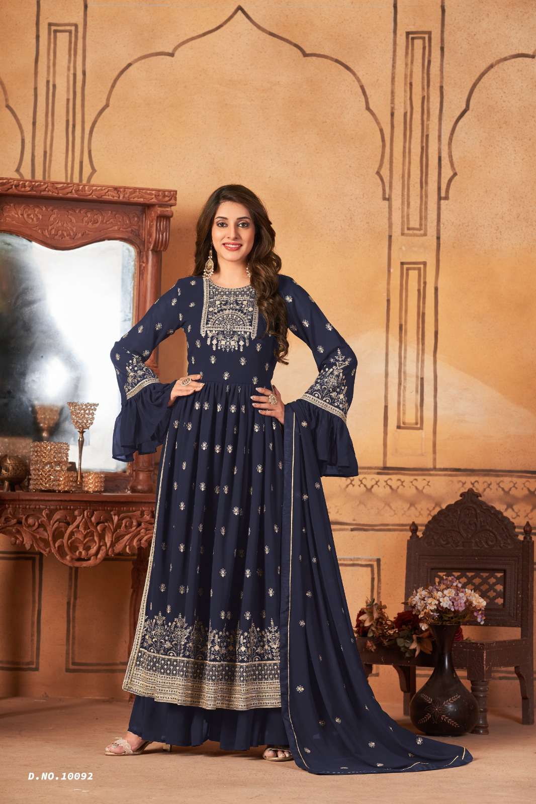 DESIGNER TRENDY BLUE NAYRA CUT SALWAR SUIT FOR WEDDING PARTY WEAR IN GEORGETTE FABRIC ANJUBAA 10092