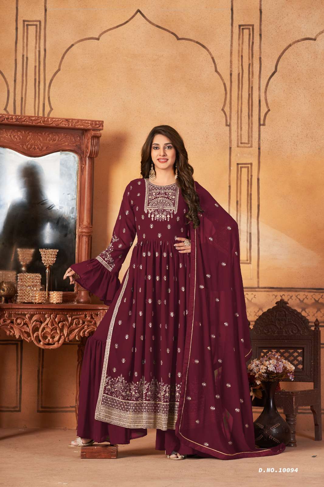 DESIGNER TRENDY MAROON NAYRA CUT SALWAR SUIT FOR WEDDING PARTY WEAR IN GEORGETTE FABRIC ANJUBAA 10094