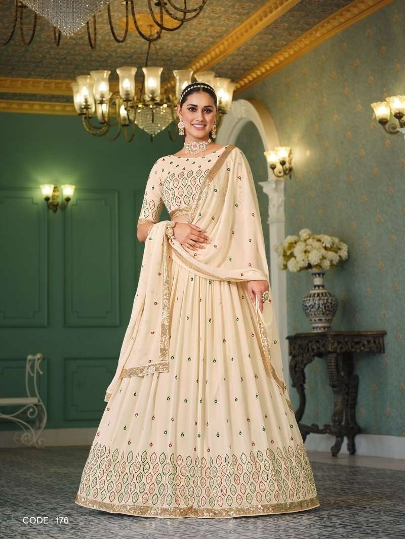 DESIGNER TRENDY STYLISH FANCY WEDDING PARTY WEAR BEIGE LEHENGA CHOLI IN GEORGETTE FABRIC KF GIRLISH 176