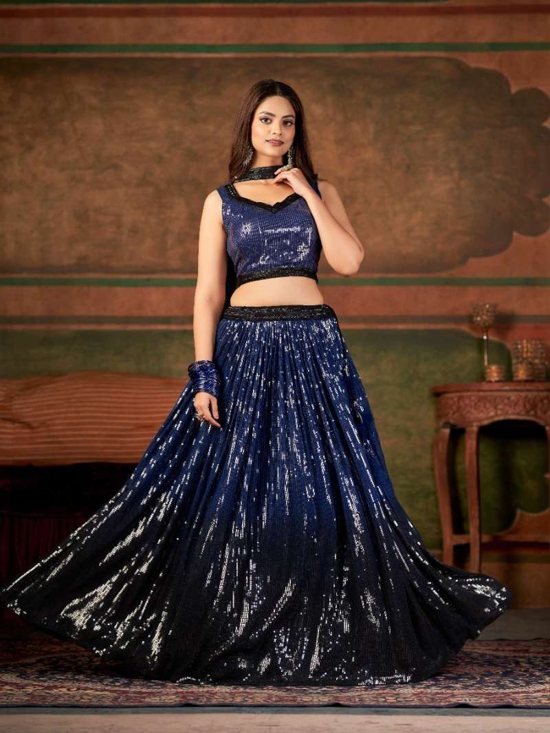 DESIGNER TRENDY STYLISH FANCY WEDDING PARTY WEAR BLUE HAND WORK LEHENGA CHOLI IN GEORGETTE FABRIC SM AAKRUT 3004