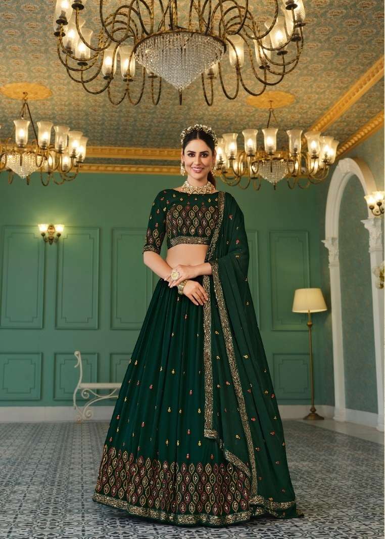 DESIGNER TRENDY STYLISH FANCY WEDDING PARTY WEAR GREEN LEHENGA CHOLI IN GEORGETTE FABRIC KF GIRLISH 175