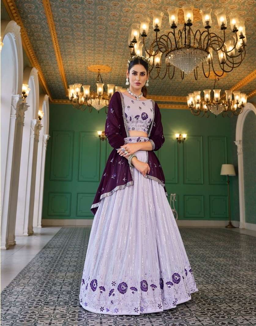 DESIGNER TRENDY STYLISH FANCY WEDDING PARTY WEAR LAVENDER LEHENGA CHOLI IN GEORGETTE FABRIC KF GIRLISH 171