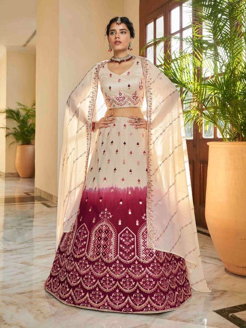 DESIGNER TRENDY STYLISH FANCY WEDDING PARTY WEAR MAROON BEIGE ART SILK LEHENGA CHOLI KF BRIDESMAID 2262