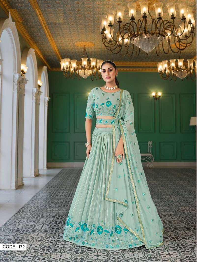 DESIGNER TRENDY STYLISH FANCY WEDDING PARTY WEAR PISTA GREEN LEHENGA CHOLI IN GEORGETTE FABRIC KF GIRLISH 172