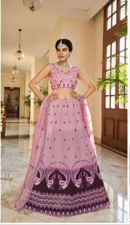 DESIGNER TRENDY STYLISH FANCY WEDDING PARTY WEAR PURPLE PINK ART SILK LEHENGA CHOLI KF BRIDESMAID 2263