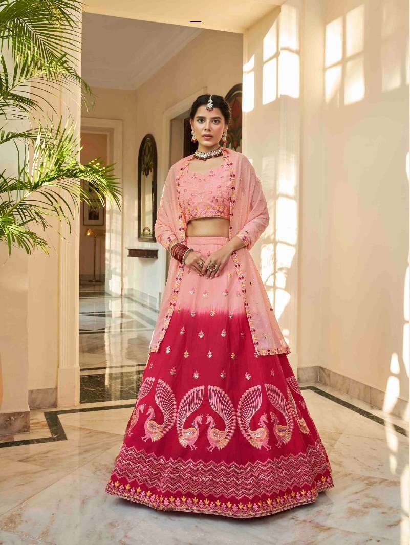 DESIGNER TRENDY STYLISH FANCY WEDDING PARTY WEAR PEACE PINK ART SILK LEHENGA CHOLI KF BRIDESMAID 2264