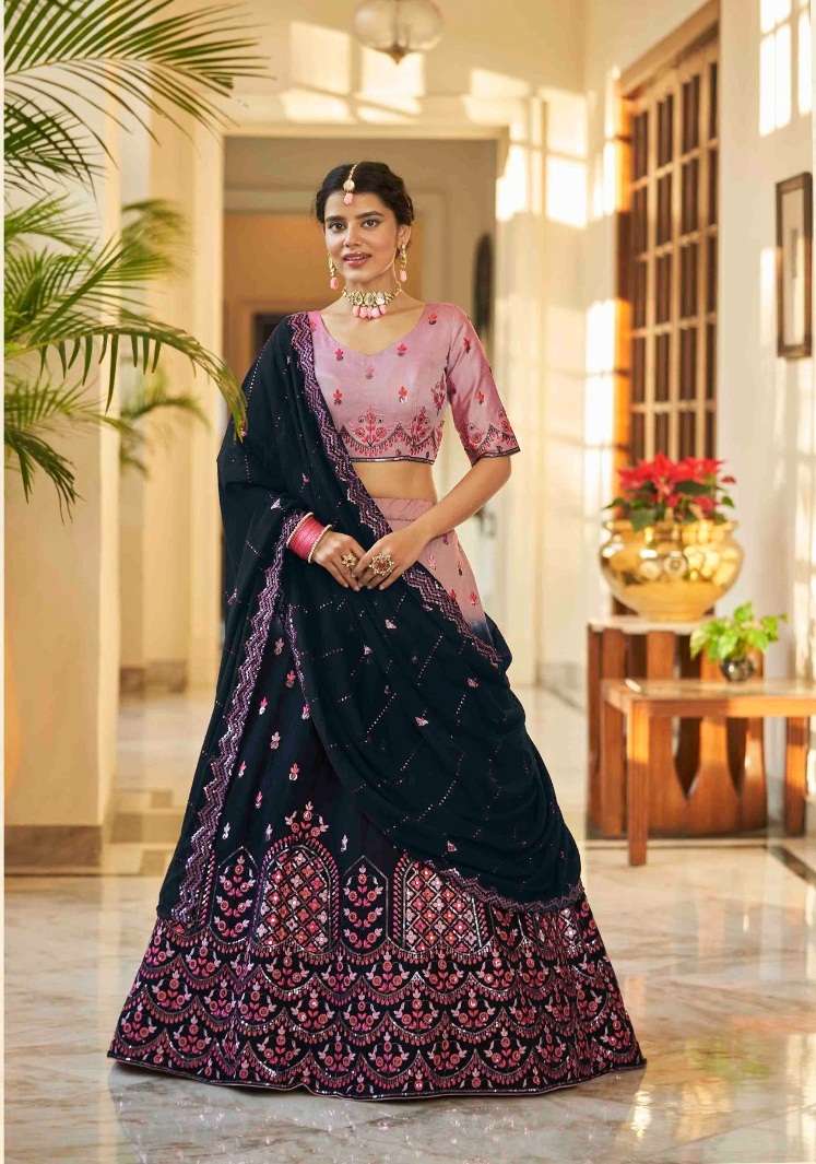 DESIGNER TRENDY STYLISH FANCY WEDDING PARTY WEAR PINK NEVY ART SILK LEHENGA CHOLI KF BRIDESMAID 2266