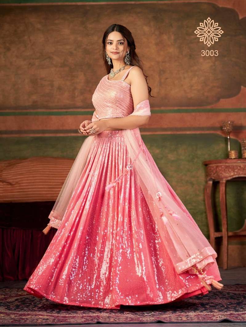 DESIGNER TRENDY STYLISH FANCY WEDDING PARTY WEAR PINK HAND WORK LEHENGA CHOLI IN GEORGETTE FABRIC SM AAKRUT 3003