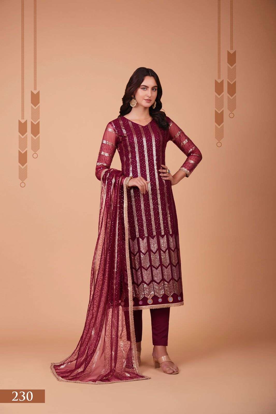 DESIGNER TRENDY STYLISH FANCY WEDDING PARTY WEAR WINE RED SALWAR SUIT NARAYANI SM ZEHRA 230