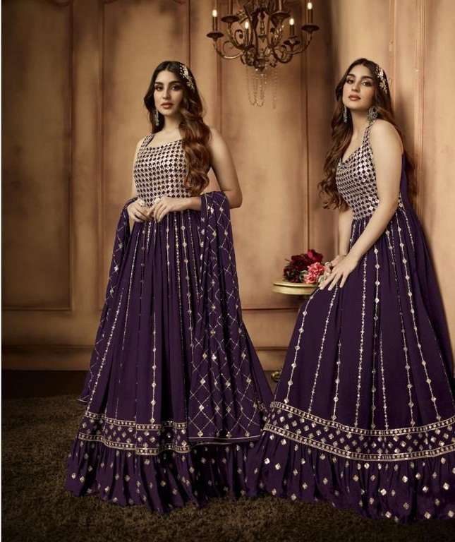 DESIGNER WINE ANARKALI GOWN SALWAR SUIT FOR WEDDING PARTY WEAR IN FAUX GEORGETTE FABRIC JG FIONA 51172C