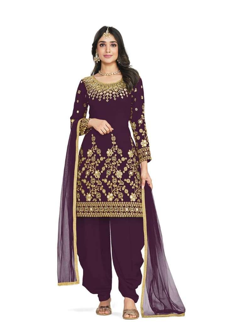 DESIGNER WINE SILK PATIYALA SALWAR SUIT NEW DESIGN SHREEMATEE FASHION 172C