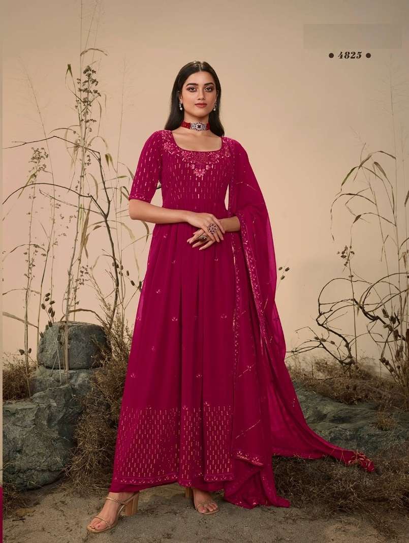 READY TO WEAR DESIGNER FANCY PARTY WEAR LONG DEEP PINK ANARKALI GOWN STYLE GEORGETTE SALWAR SUIT KF FLORY 4825