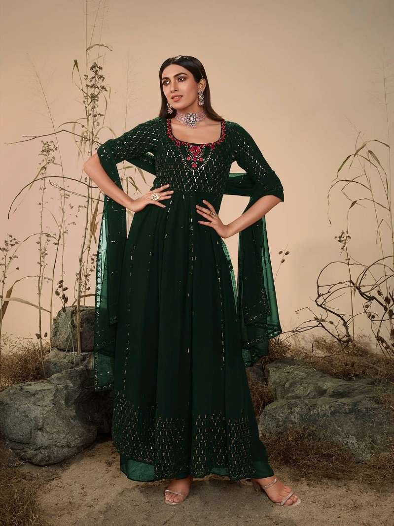 READY TO WEAR DESIGNER FANCY PARTY WEAR LONG GREEN ANARKALI GOWN STYLE GEORGETTE SALWAR SUIT KF FLORY 4822