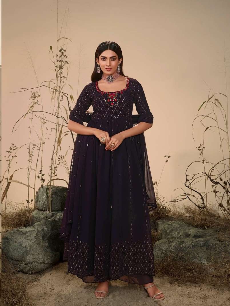 READY TO WEAR DESIGNER FANCY PARTY WEAR LONG PURPLE ANARKALI GOWN STYLE GEORGETTE SALWAR SUIT KF FLORY 4821