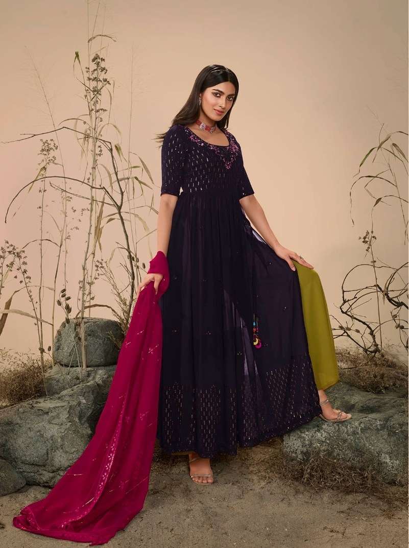 READY TO WEAR DESIGNER FANCY PARTY WEAR LONG PURPLE ANARKALI GOWN STYLE GEORGETTE SALWAR SUIT KF FLORY 4832