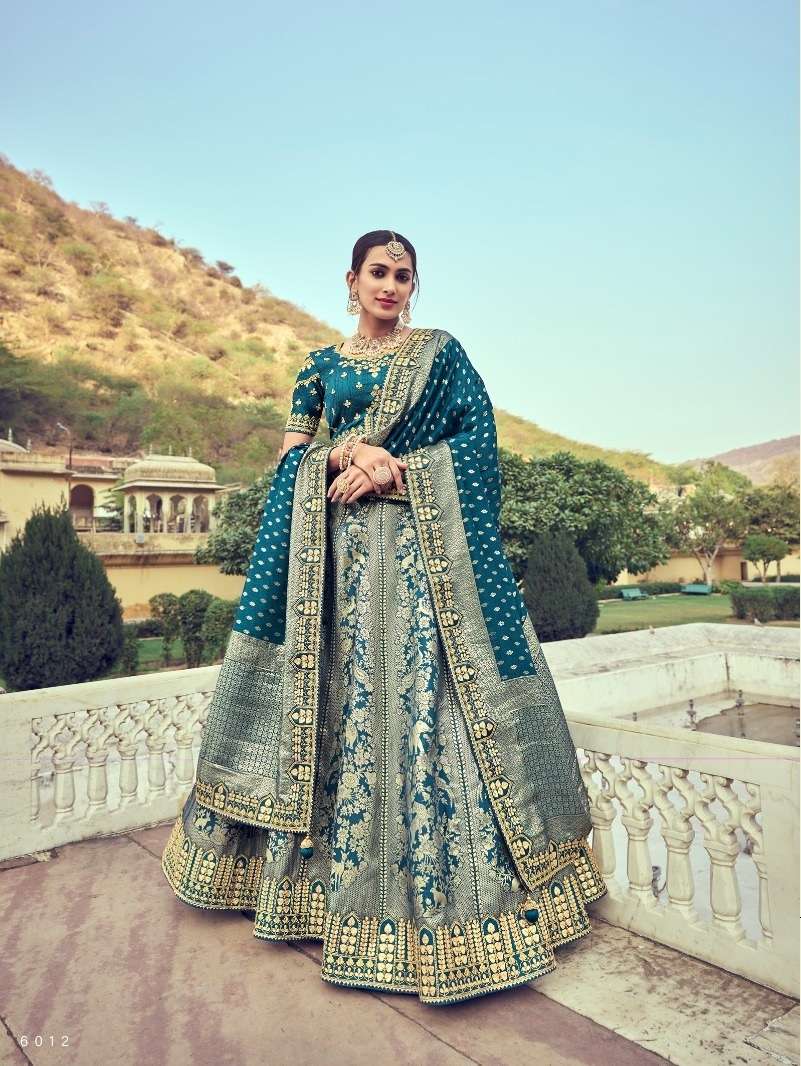 BEST DESIGNER RAMA BLUE BRIDAL WEDDING PARTY WEAR HEAVY PURE SILK LEHENGA CHOLI SM TATHASTU 6012