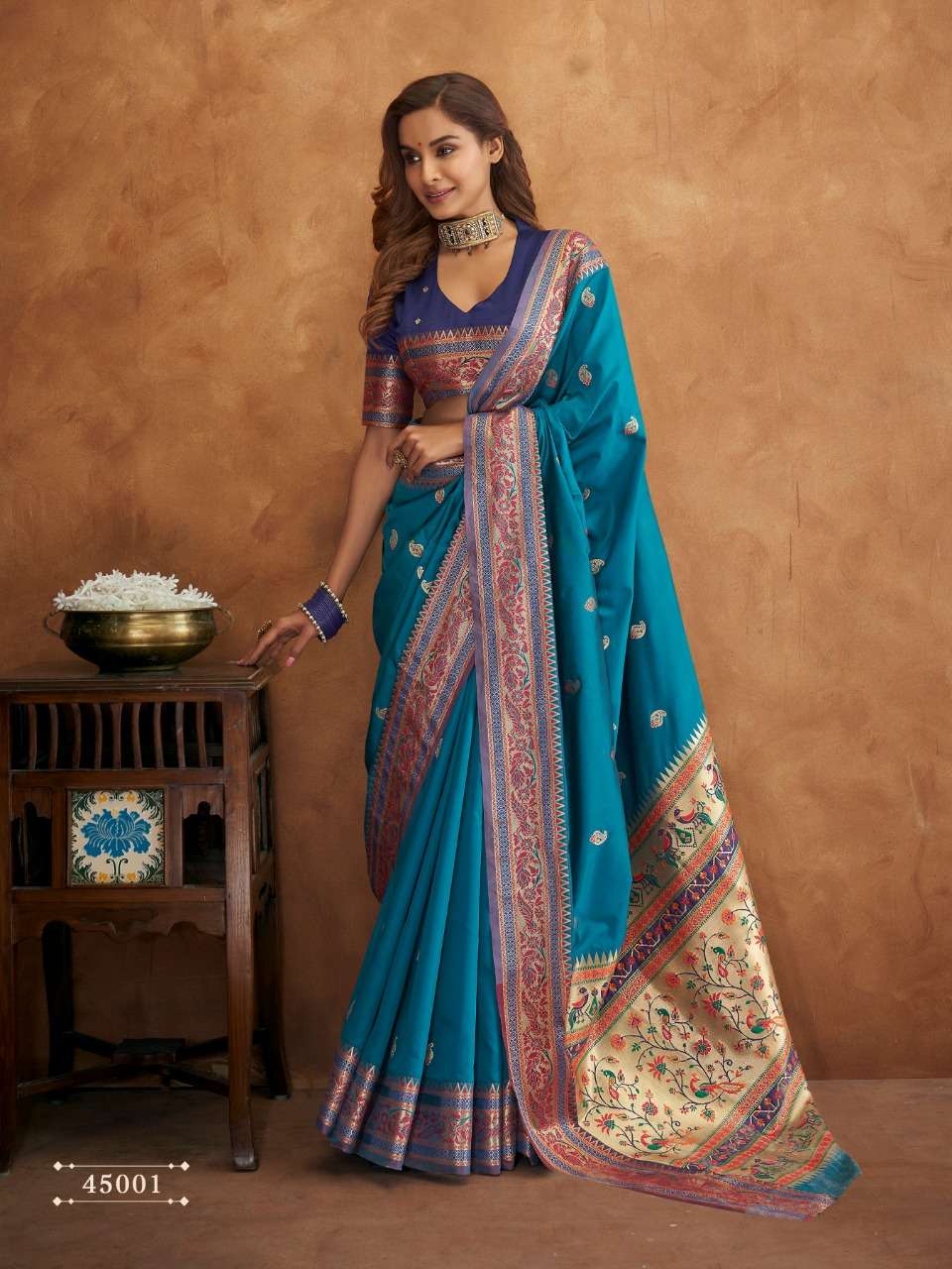 BLUE DESIGNER FANCY WEDDING PARTY WEAR DESIGNER BANARASI SILK FABRIC SAREE SM RAJPATH 45001