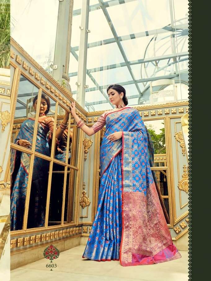 BLUE DESIGNER FANCY WEDDING PARTY WEAR DESIGNER BANARASI SILK FABRIC SAREE SM RAJPATH ANIKA 6603