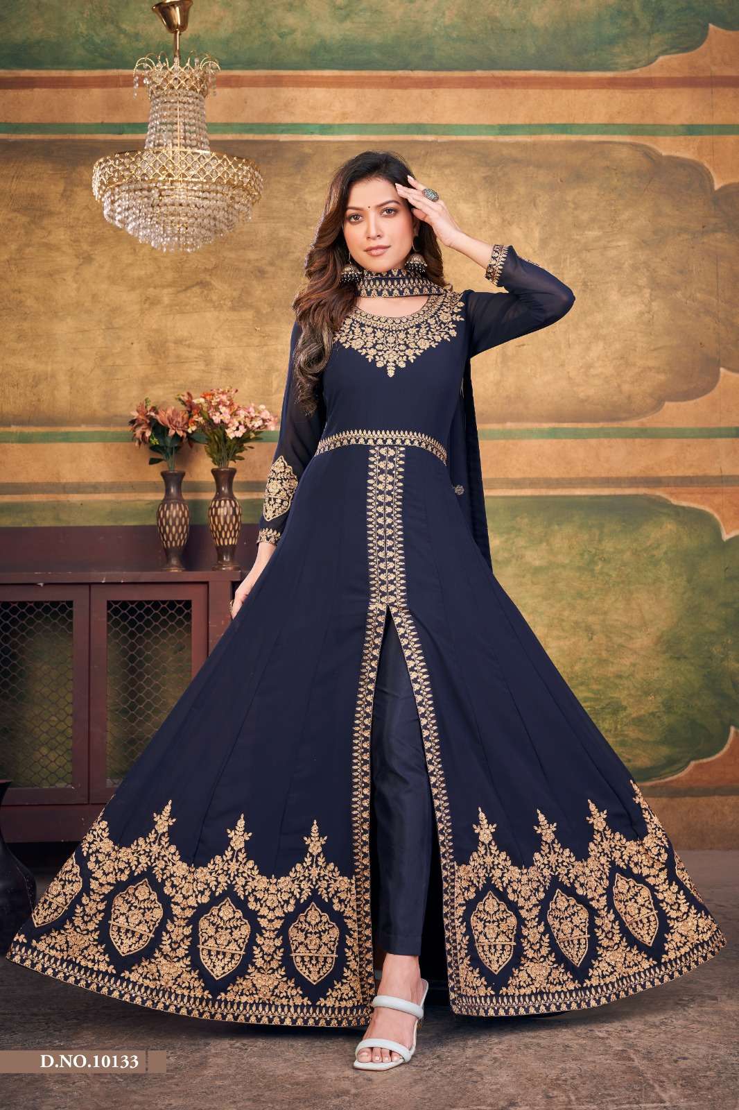 BLUE DESIGNER FANCY WEDDING PARTY WEAR GEORGETTE LONG ANARKALI SALWAR SUIT GOWN ANJUBAA 10133