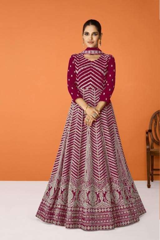 CELEBRITY STYLE DESIGNER RANI PINK ANARKALI PARTY WEAR SALWAR SUIT GOWN IN HEAVY FAUX GEORGETTE JG 9321E