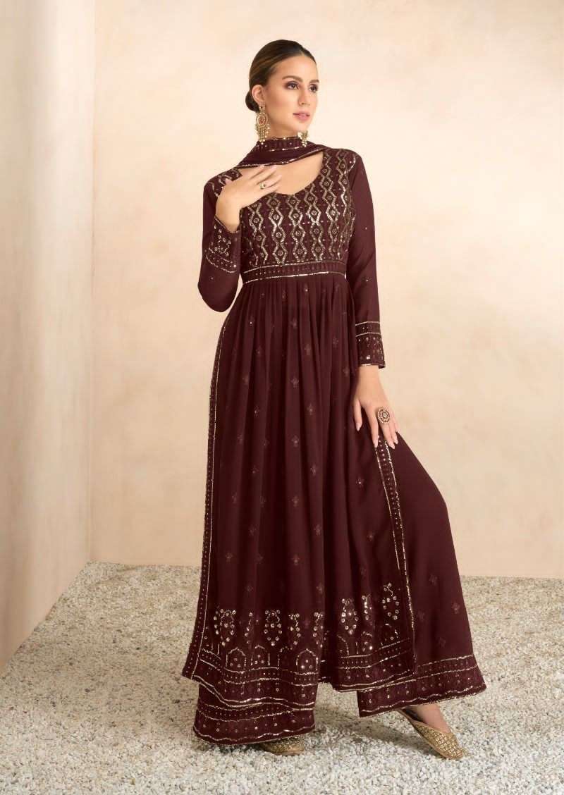 COFFEE COLOR DESIGNER FANCY WEDDING PARTY WEAR GREEN GEORGETTE NAYRA CUT ANARKALI SALWAR SUIT GOWN GULKARIYA NAYRA 7207A