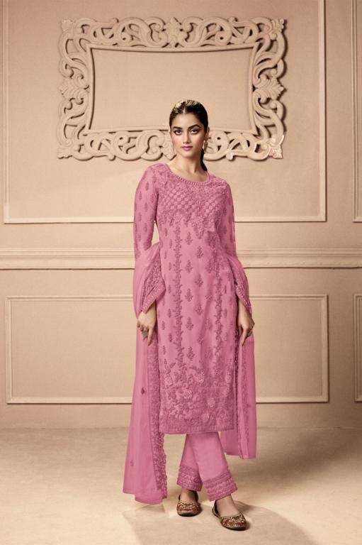 DEEP PINK DESIGNER FANCY WEDDING PARTY FESTIVAL WEAR BUTTERFLY NET SALWAR SUIT JG SWAGAT 3501C