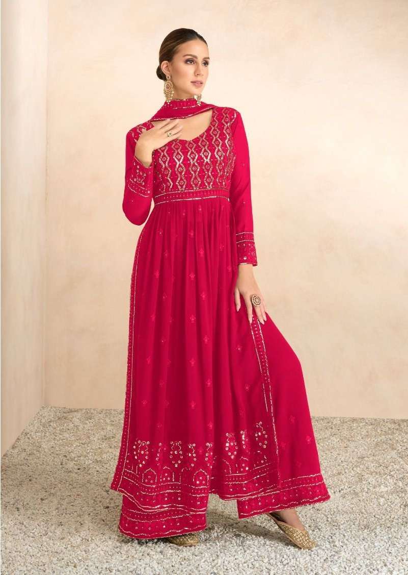 DEEP PINK DESIGNER FANCY WEDDING PARTY WEAR GREEN GEORGETTE NAYRA CUT ANARKALI SALWAR SUIT GOWN GULKARIYA NAYRA 7207B