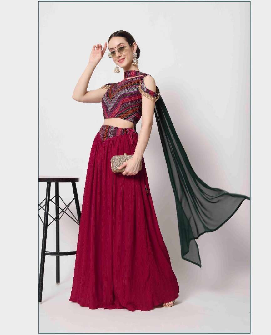 DEEP PINK DESIGNER TRENDY STYLISH FANCY WEDDING PARTY WEAR PURPLE SILK LEHENGA CHOLI KF SUBHKALA 7071