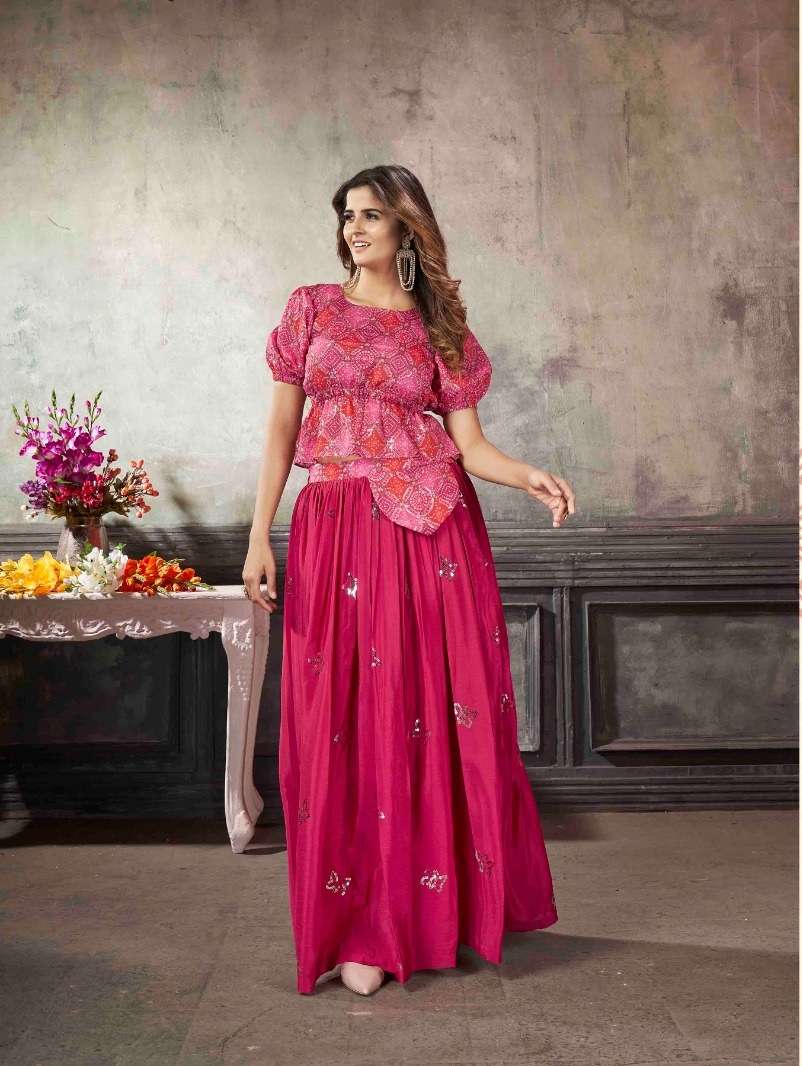 DEEP PINK FANCY ART SILK FABRIC SKIRT TOP FOR CAUSAL AND PARTY WEAR KF 2080