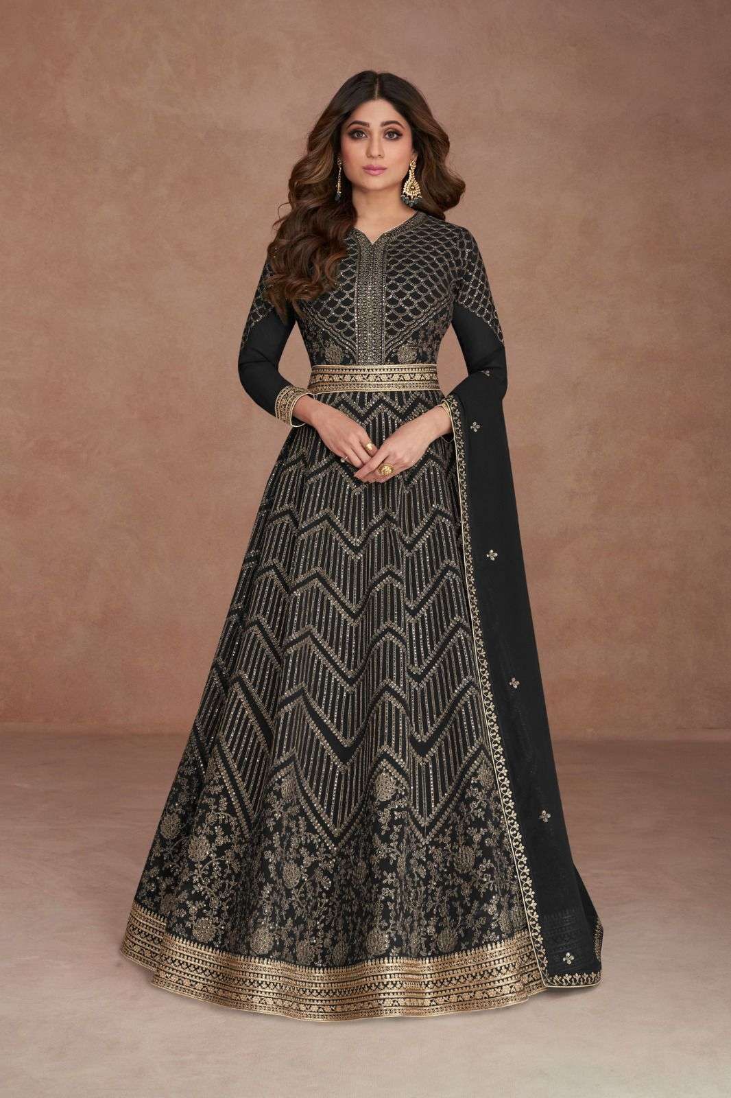 DESIGNER BLACK ANARKALI PARTY WEAR SALWAR SUIT LONG GOWN IN PREMIUM REAL GEORGETTE AF SAJNI 9546