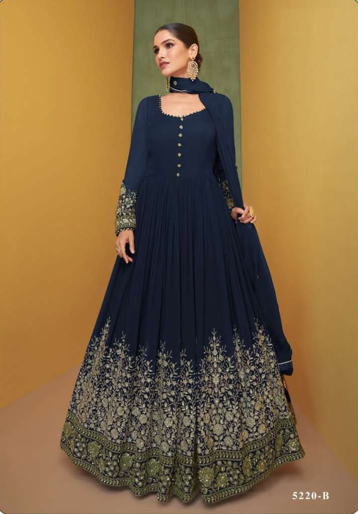 DESIGNER BLUE ANARKALI PARTY WEAR SALWAR SUIT LONG GOWN IN PREMIUM REAL GEORGETTE AR SAYURI ALIZEH 5220B