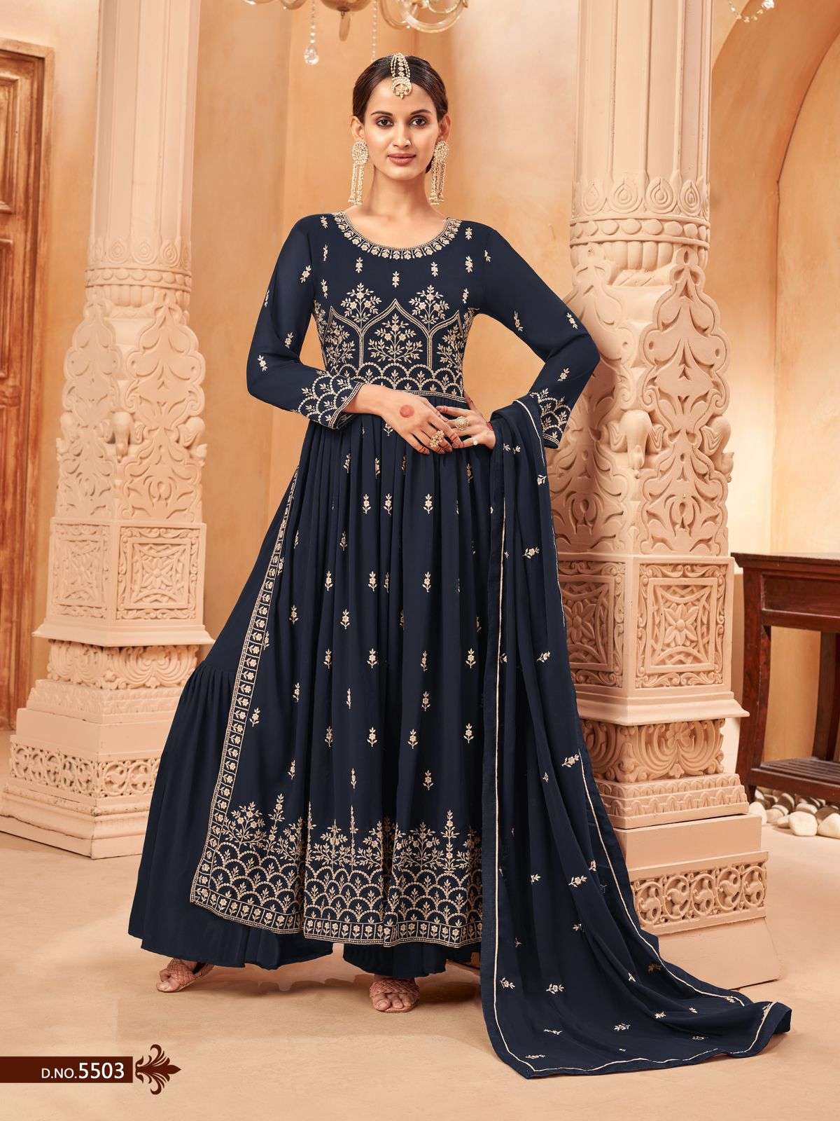 DESIGNER BLUE FANCY WEDDING PARTY WEAR GEORGETTE NAYRA CUT ANARKALI SALWAR SUIT GOWN AANAYA 5503