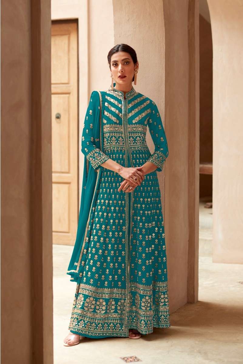 DESIGNER BLUE LONG ANARKALI GOWN SALWAR SUIT FOR WEDDING PARTY WEAR IN GEORGETTE FABRIC CPR ANANYA 9451B