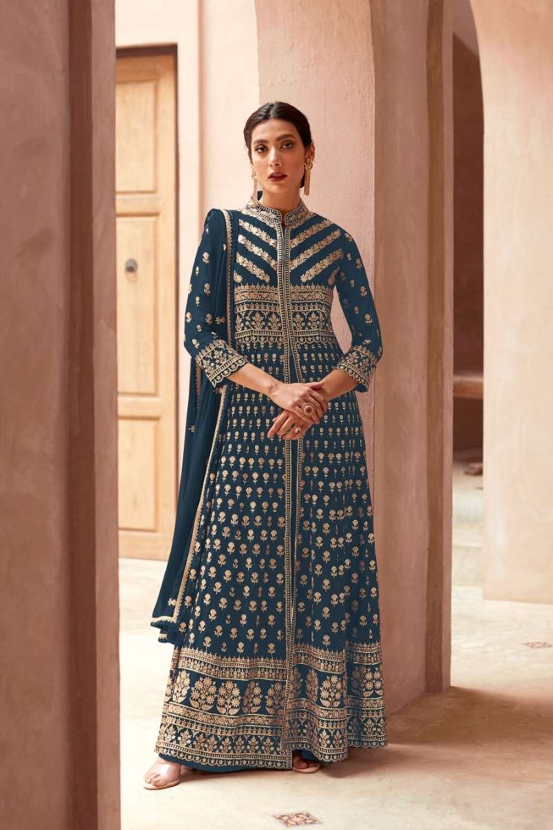 DESIGNER BLUE LONG ANARKALI GOWN SALWAR SUIT FOR WEDDING PARTY WEAR IN GEORGETTE FABRIC CPR ANANYA 9451C