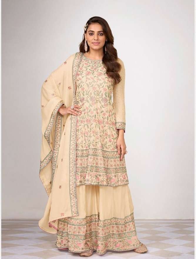 DESIGNER FANCY CHIKU READYMADE WEDDING PARTY WEAR CHINON SHARARA SALWAR SUIT EB KIARA 1510