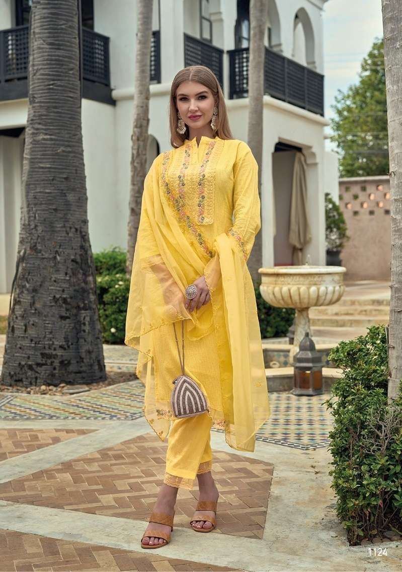 DESIGNER FANCY PARTY WEAR YELLOW COTTON SUIT EB NAGMA 1124