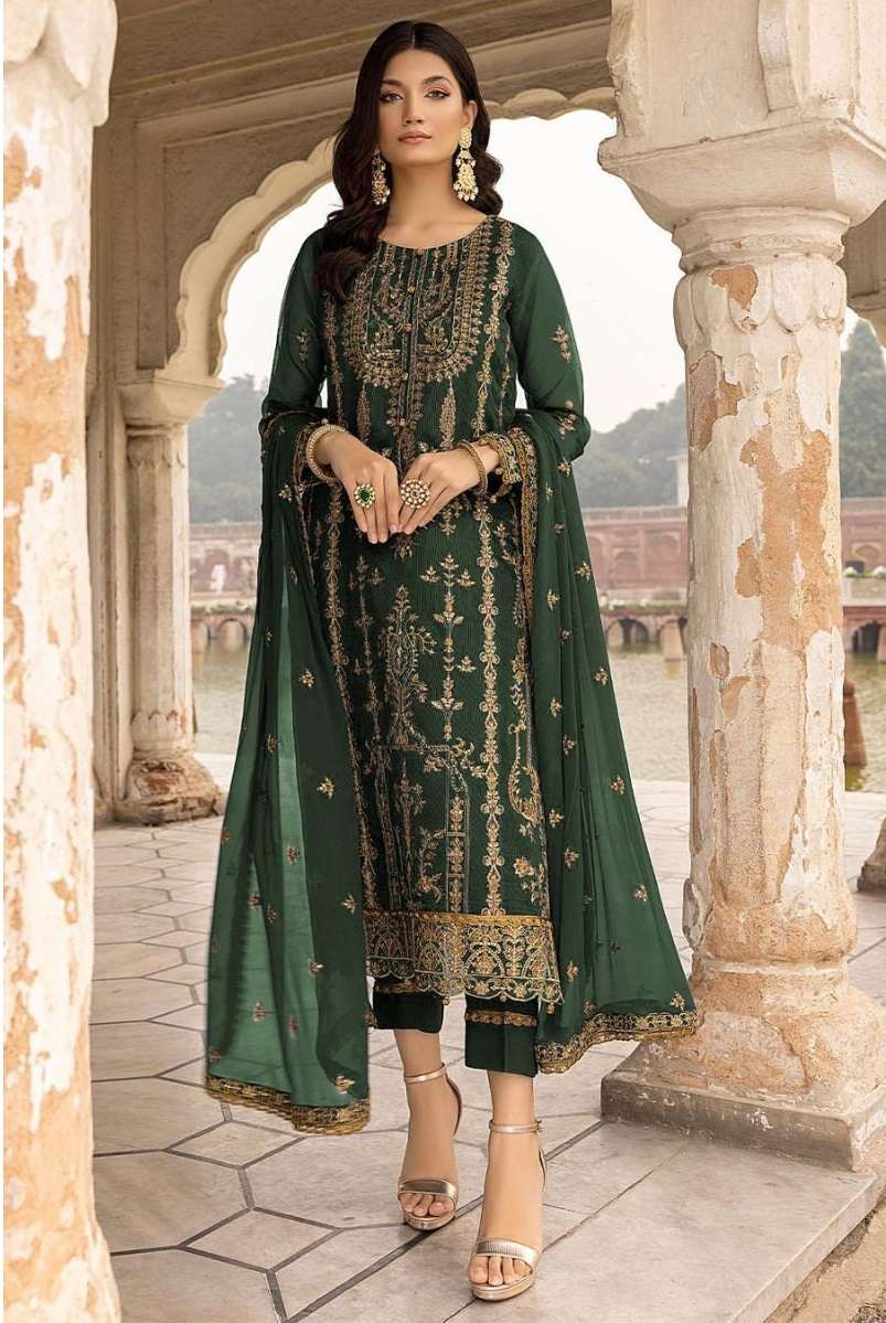 DESIGNER FANCY WEDDING PARTY FESTIVAL WEAR FAUX GEORGETTE GREEN STARIGHT PAKISTANI SALWAR SUIT CPR 1012C