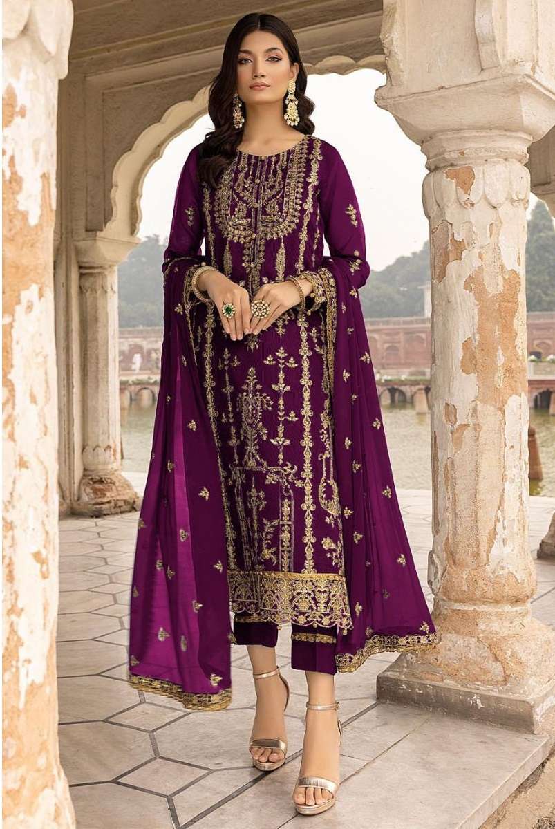 DESIGNER FANCY WEDDING PARTY FESTIVAL WEAR FAUX GEORGETTE PURPLE STARIGHT PAKISTANI SALWAR SUIT CPR 1012D