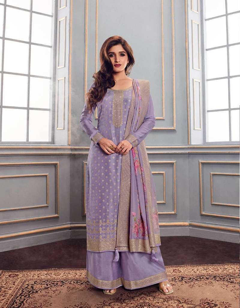 DESIGNER FANCY WEDDING PARTY FESTIVAL WEAR PURPLE DOLA SILK JACQUARD STARIGHT SALWAR SUIT VINAY ZAREENA 63423