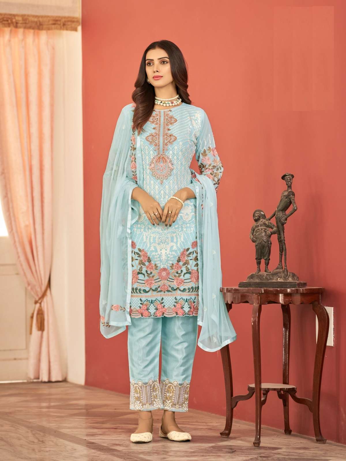 DESIGNER FANCY WEDDING PARTY SKY BLUE PAKISTANI WEAR GEORGETTE SALWAR SUIT SABAH PAKIZA 2026