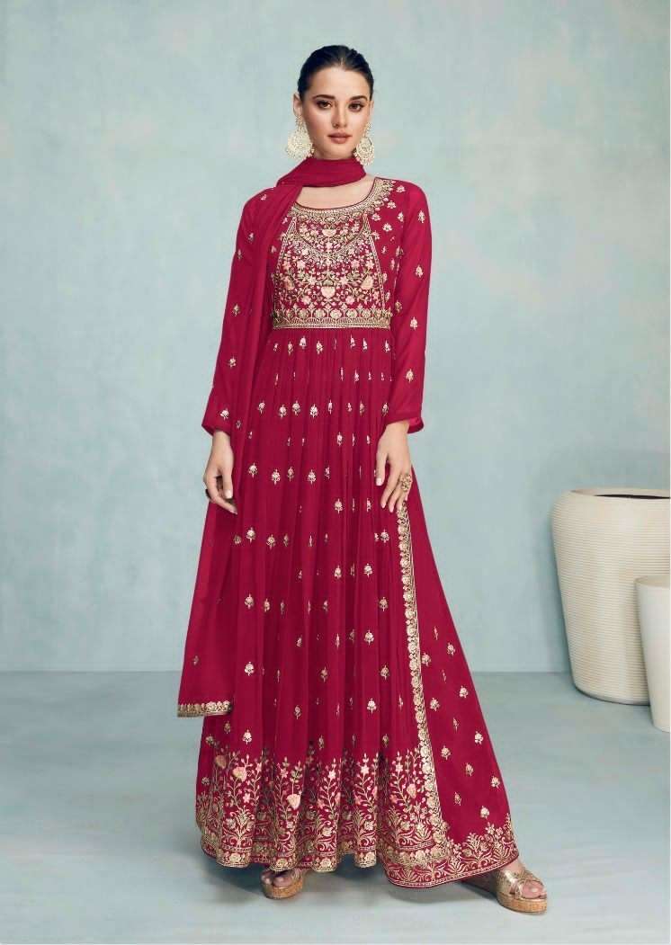 DESIGNER FANCY WEDDING PARTY WEAR DEEP PINK GEORGETTE ANARKALI SALWAR SUIT GOWN GULKARIYA NAYRA 7206C