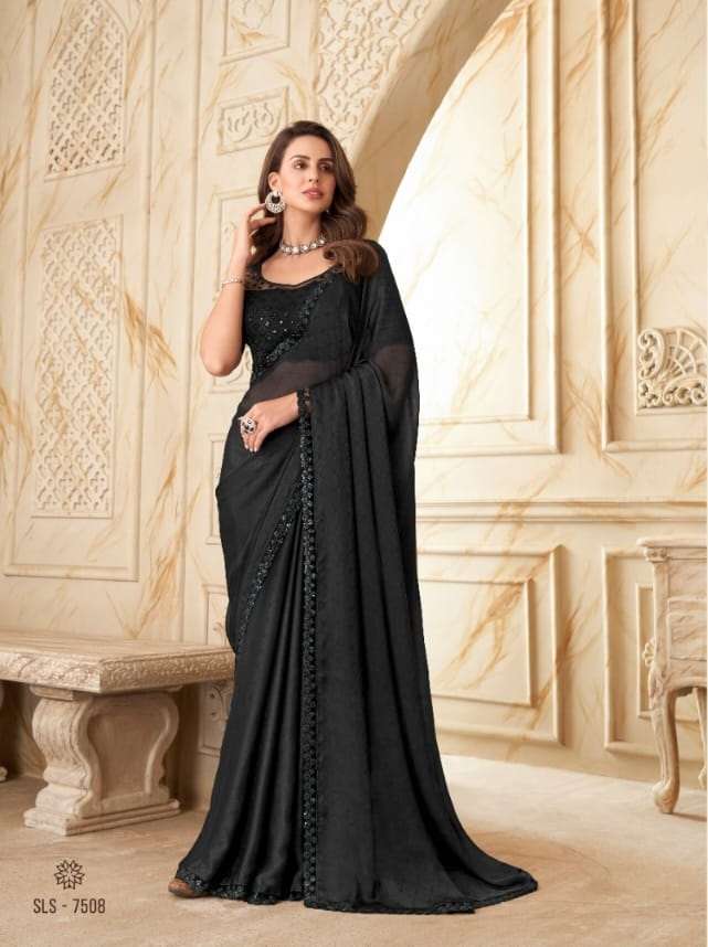 DESIGNER FANCY WEDDING PARTY WEAR DESIGNER BLACK SILK SAREE SM TFH SALSA 7508