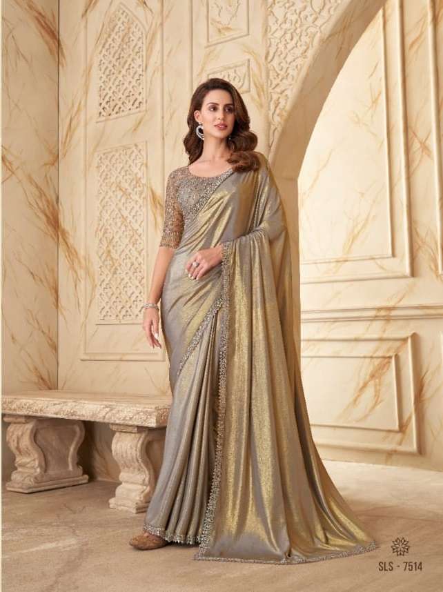 DESIGNER FANCY WEDDING PARTY WEAR DESIGNER CHIKU SILK SAREE SM TFH SALSA 7514