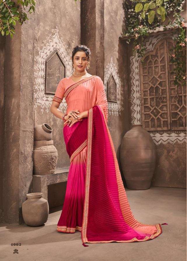 DESIGNER FANCY WEDDING PARTY WEAR DESIGNER CHIONON SILK CRUSHED PINK SAREE JT KAVIRA SUHAN 4002