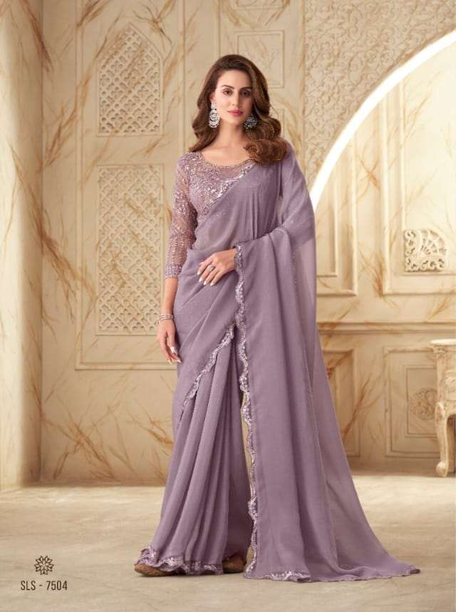 DESIGNER FANCY WEDDING PARTY WEAR DESIGNER LAVENDER SILK SAREE SM TFH SALSA 7504